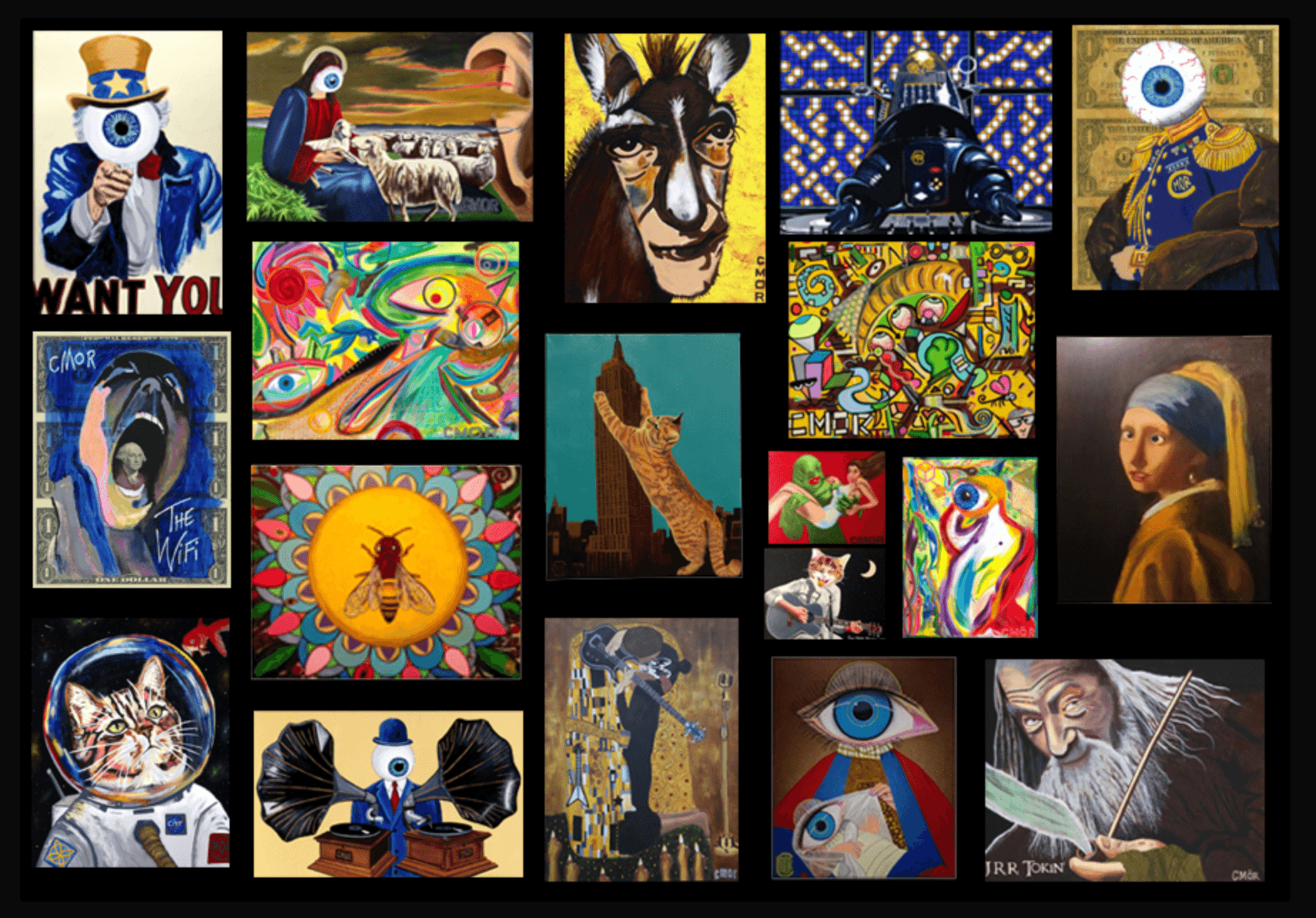 Screenshot of Occupy Wallets gallery displaying illustrated artwork with political and economic commentary